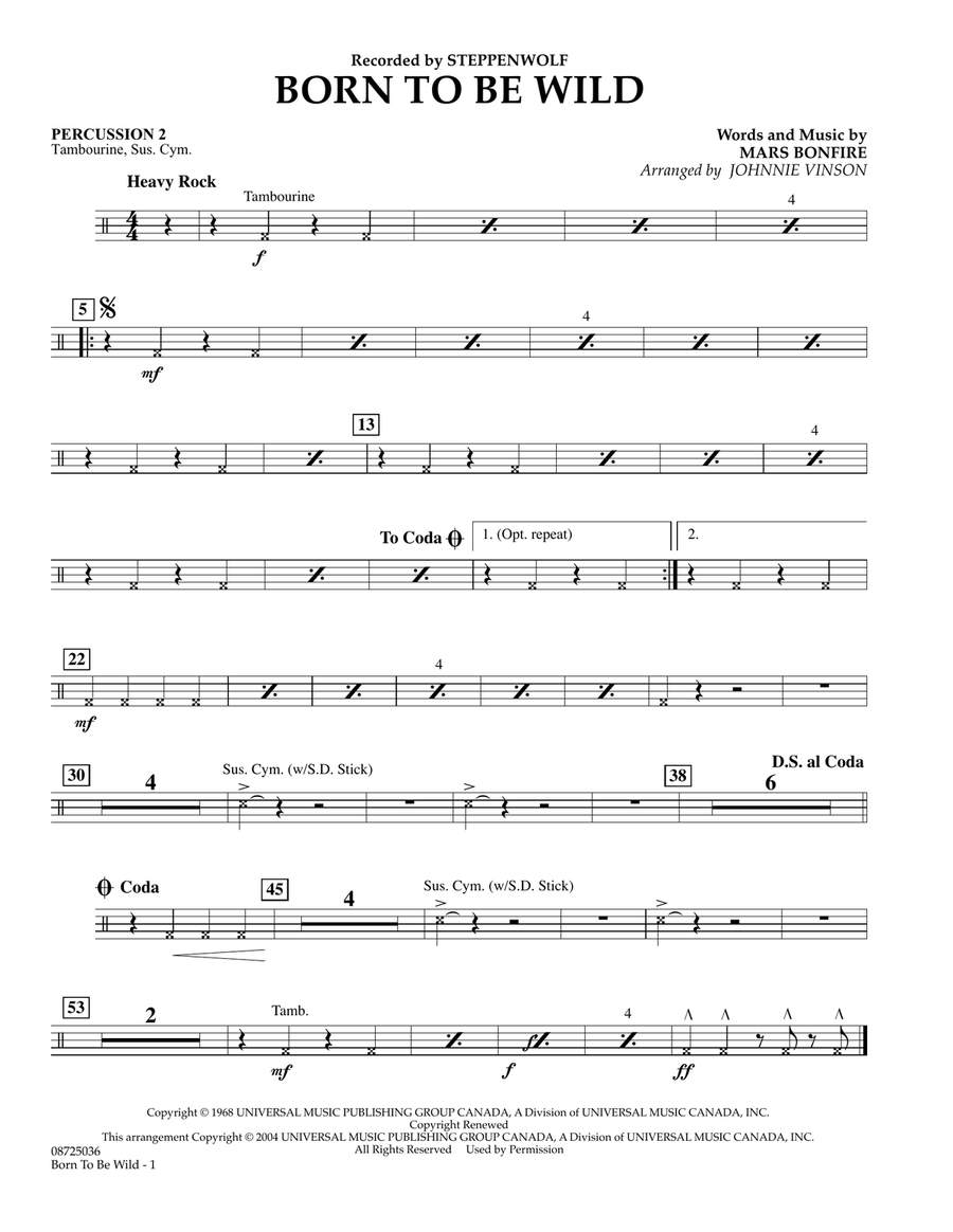 Born to Be Wild - Percussion 2 Concert Band scores gallery preview page 1
