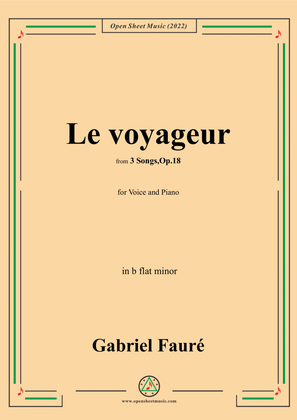 Book cover for Fauré-Le voyageur,in b flat minor,Op.18 No.2,from '3 Songs,Op.18'