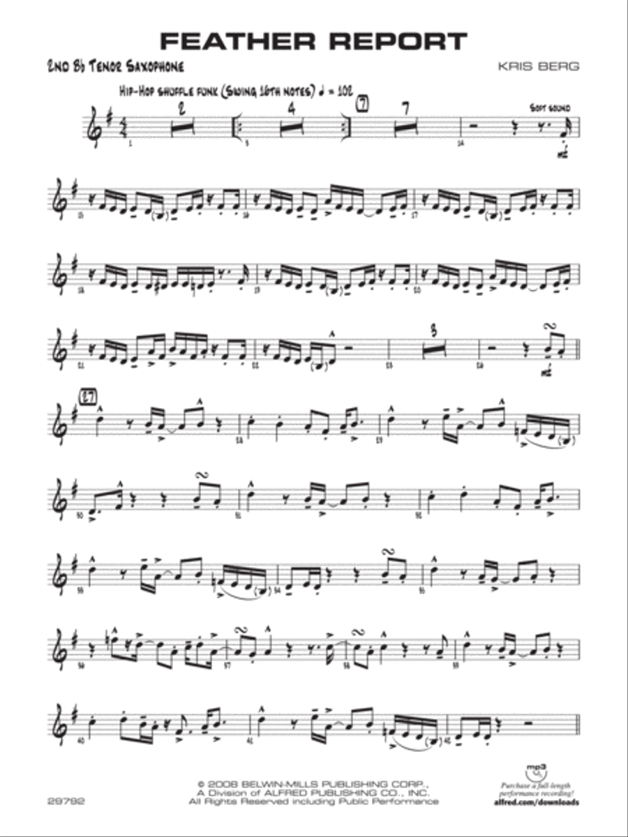 Feather Report: 2nd B-flat Tenor Saxophone Jazz Ensemble scores gallery preview page 1