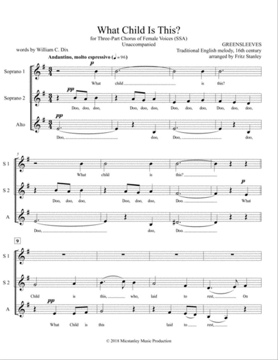 What Child Is This? - SSA A Cappella SSA scores gallery preview page 2