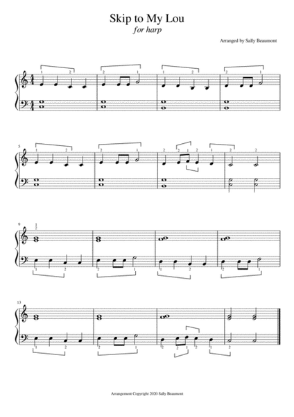 Skip to My Lou - Beginner Childrens Song for Harp Harp - Digital Sheet Music