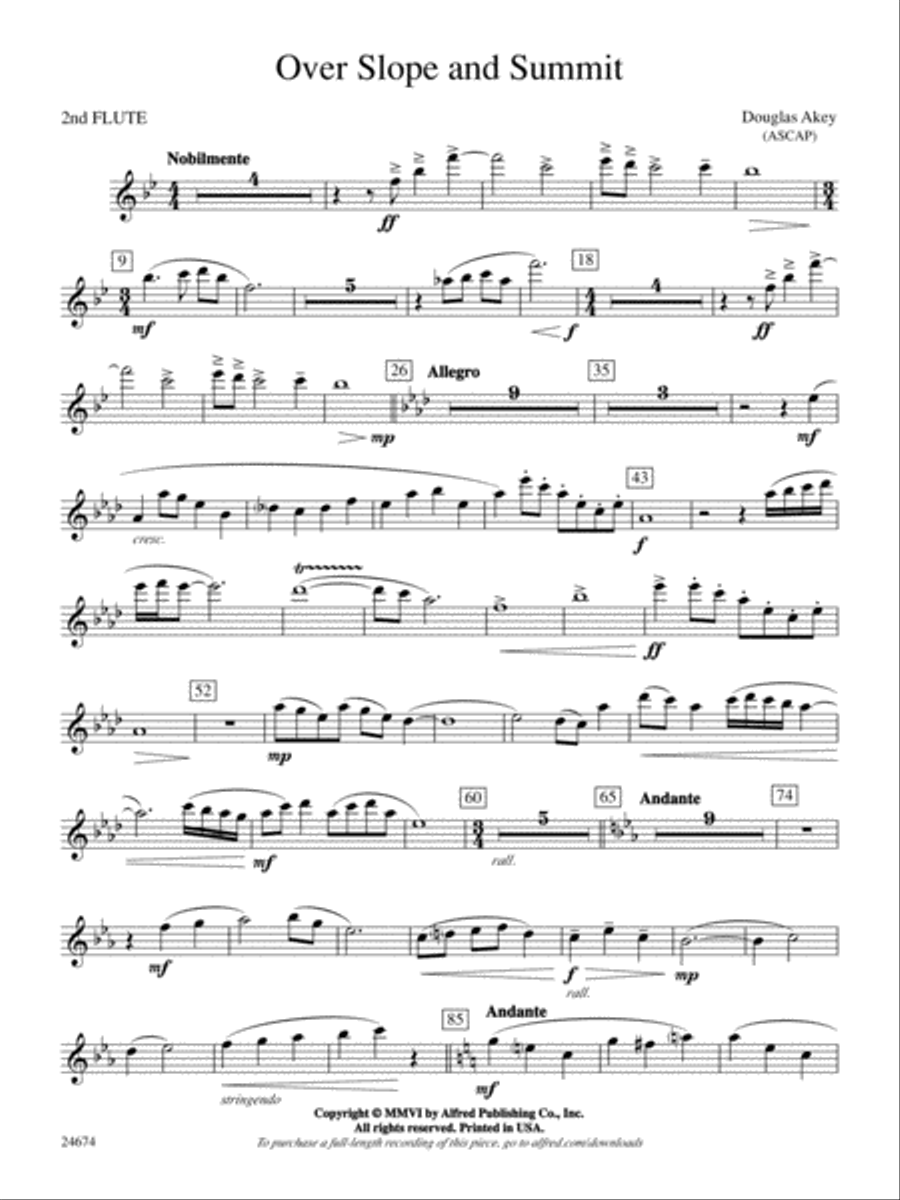 Over Slope and Summit: 2nd Flute Concert Band scores gallery preview page 1