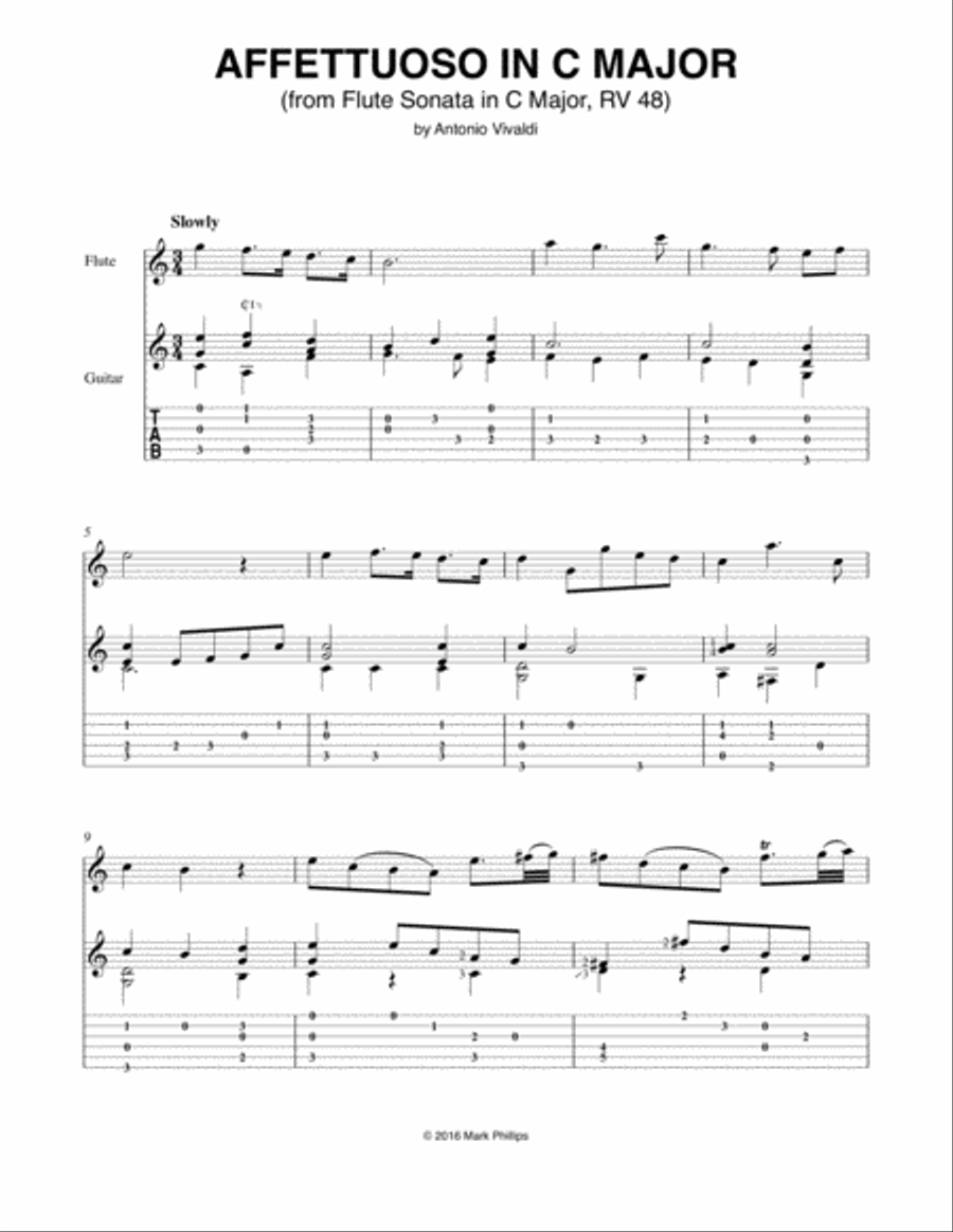 Affettuoso in C Major (from Flute Sonata in C Major, RV 48) Flute scores gallery preview page 1