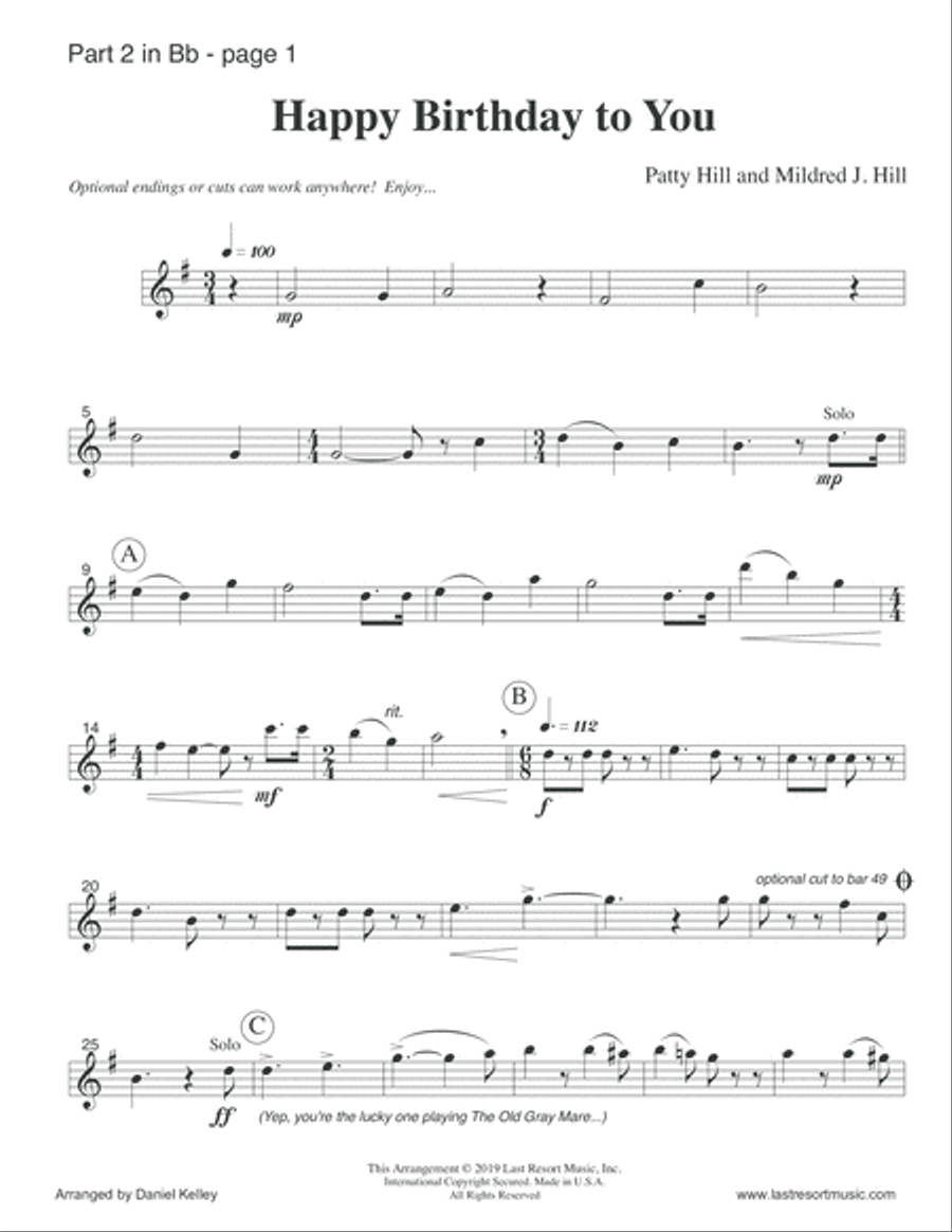 Happy Birthday to You for Wind Quartet (Mixed Quartet, Double Reed Quartet, or Clarinet Quartet) Mus Clarinet Quartet scores gallery preview page 6