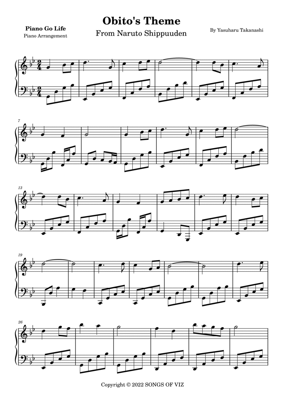 Obito's Theme Obito's Theme Piano Solo scores gallery preview page 1