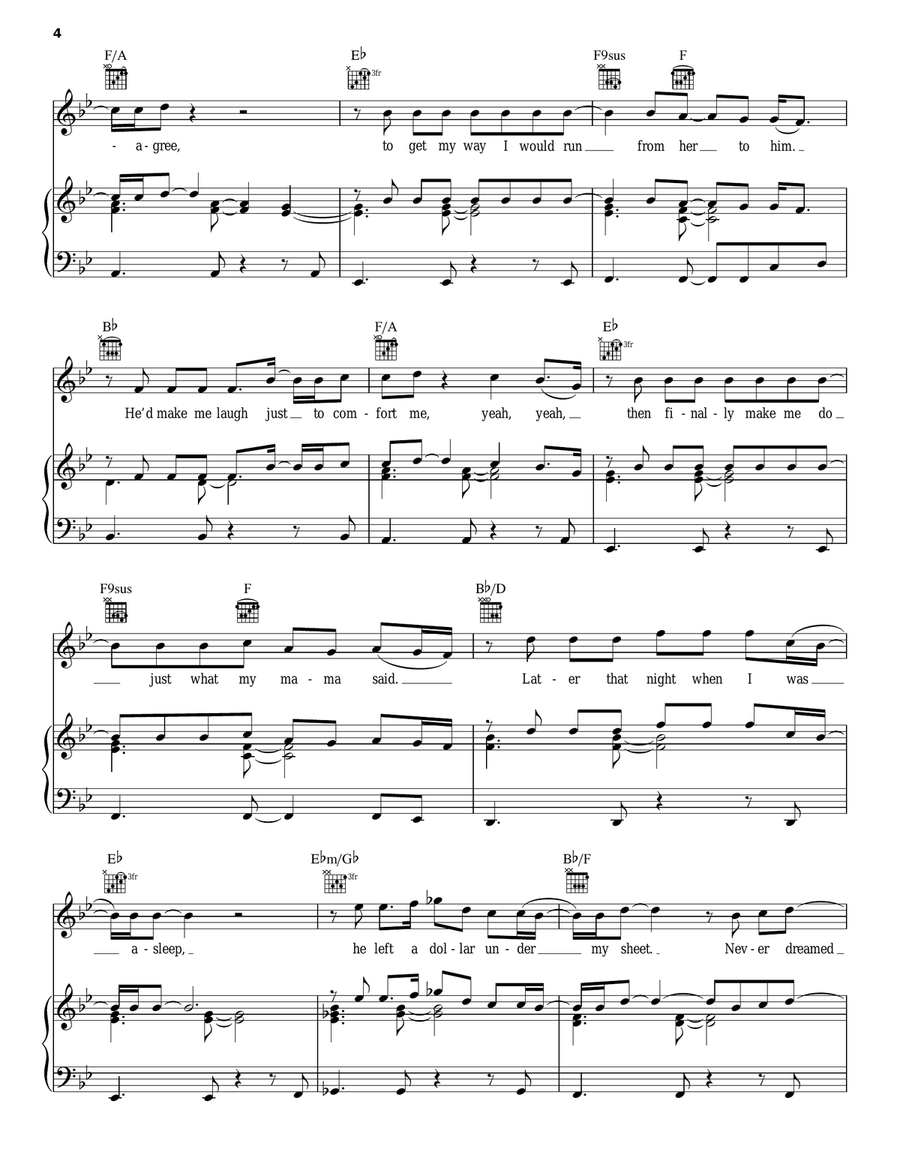 Dance With My Father Piano, Vocal, Guitar scores gallery preview page 4