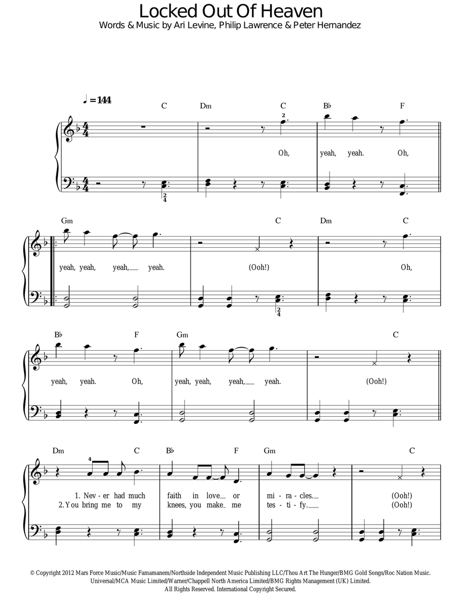 Locked Out Of Heaven Easy Piano scores gallery preview page 1