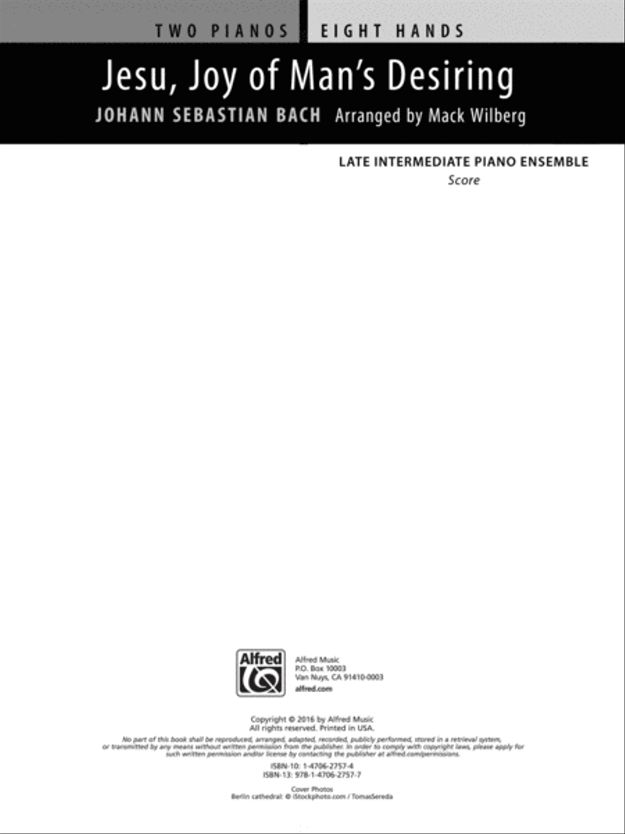 Jesu, Joy of Man's Desiring - Piano Quartet (2 Pianos, 8 Hands) Cello scores gallery preview page 1
