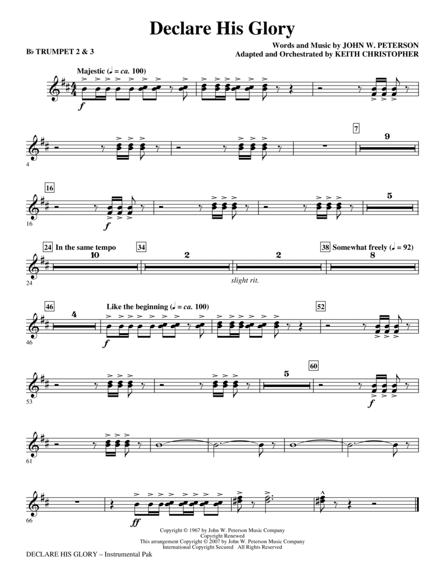 Declare His Glory - Bb Trumpet 2,3 Choir scores gallery preview page 1