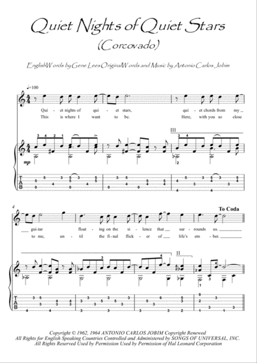 Quiet Nights Of Quiet Stars (Corcovado) Electric Guitar scores gallery preview page 1