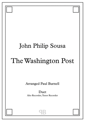 Book cover for The Washington Post, arranged for duet: Alto and Tenor Recorder