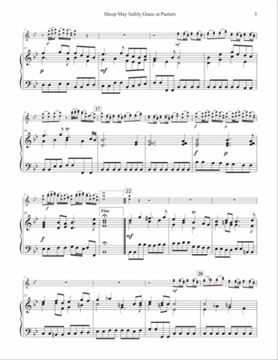 Sheep May Safely Graze at Pasture (flute duet and piano) Flute Duet scores gallery preview page 3