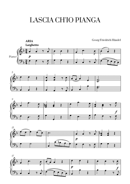 Haendel - Lascia ch’io pianga for Easy/Beginner Piano image number null