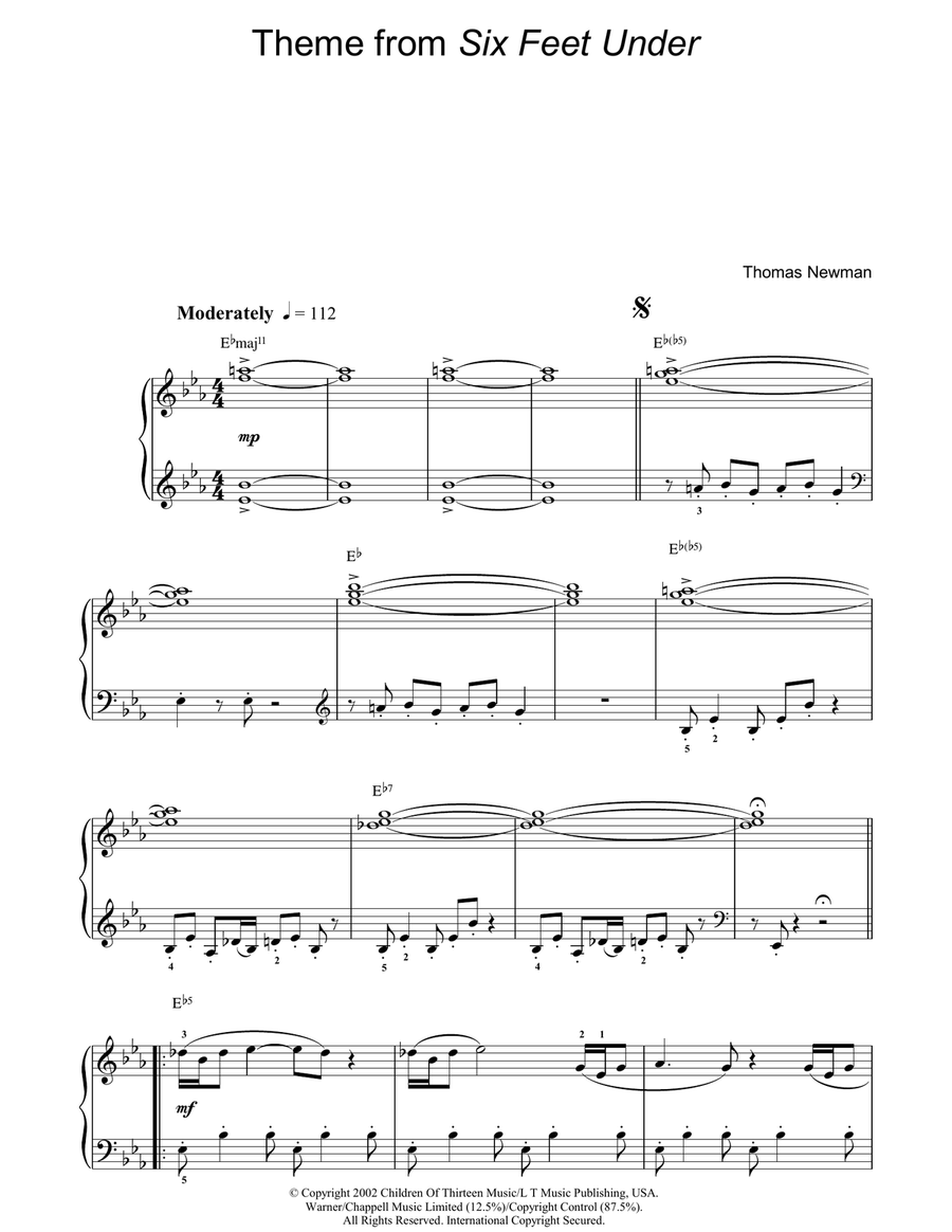 Theme from Six Feet Under Easy Piano scores gallery preview page 1
