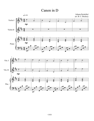 Book cover for Canon in D for 2 Violins and Piano