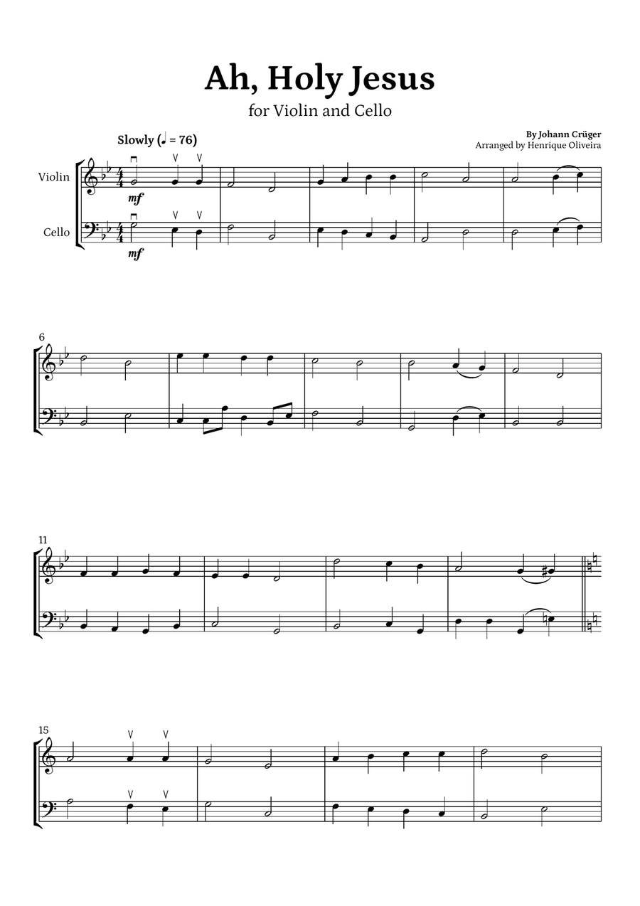 Ah, Holy Jesus (Violin and Cello) - Easter Hymn String Duet scores gallery preview page 1