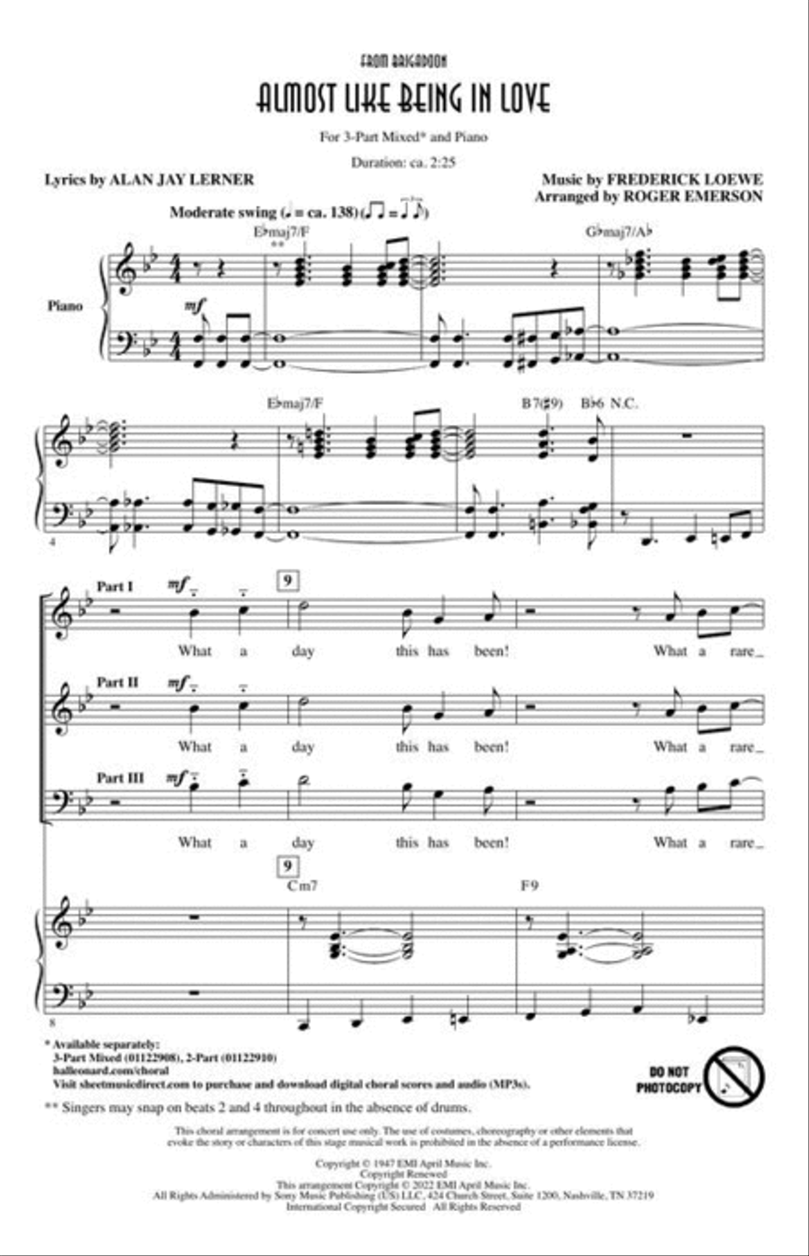 Almost Like Being in Love 3-Part scores gallery preview page 4