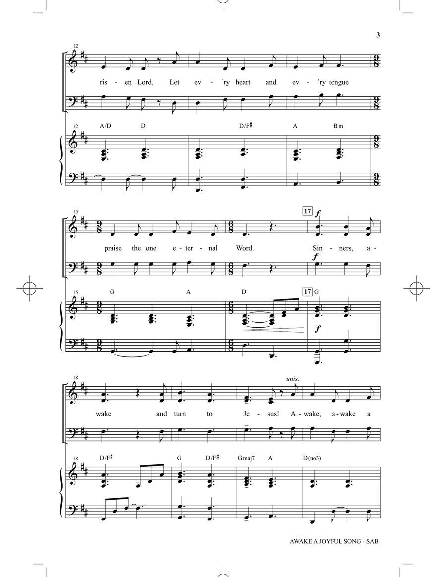 Awake A Joyful Song 3-Part scores gallery preview page 2