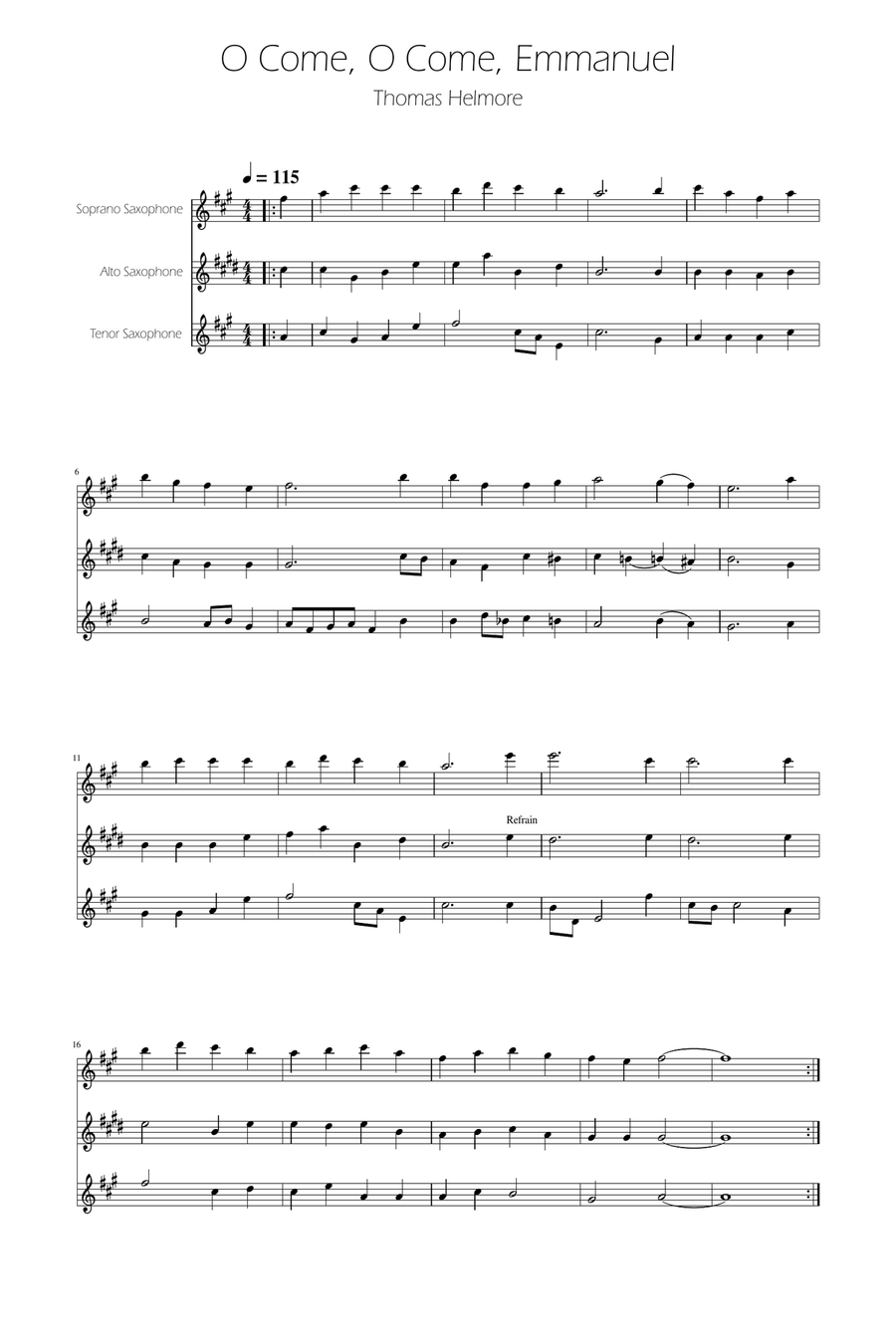 O Come, O Come, Emmanuel - Sax Trio SAT SAT scores gallery preview page 1