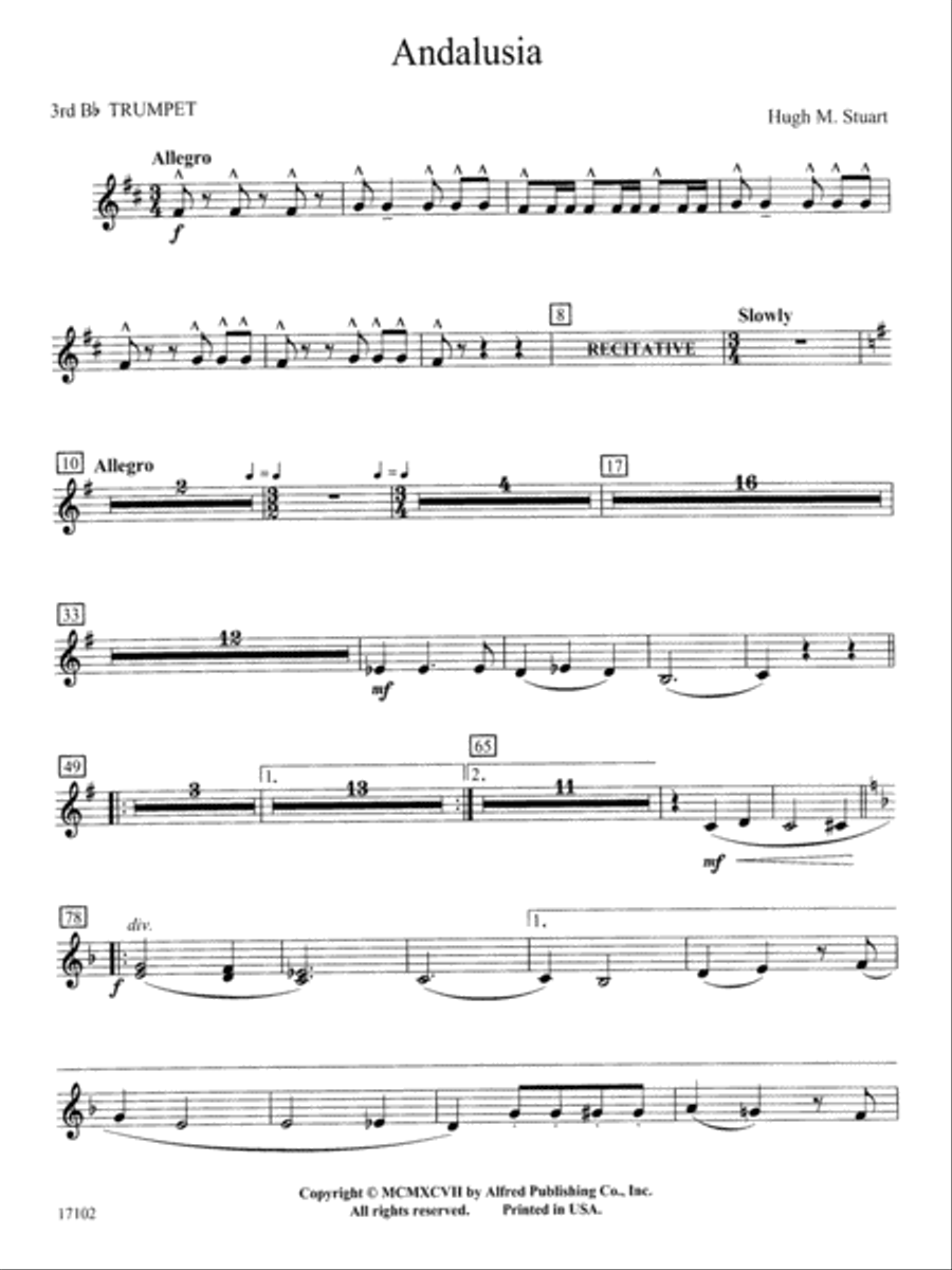 Andalusia: 3rd B-flat Trumpet Concert Band scores gallery preview page 1