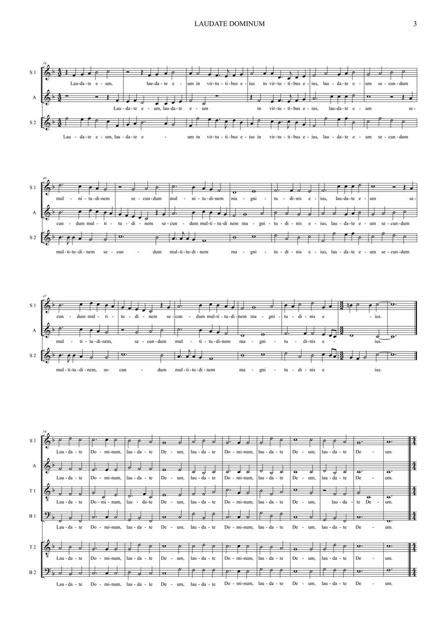 LAUDATE DOMINUM - Aichinger - For 2 SATB Choir 4-Part scores gallery preview page 3