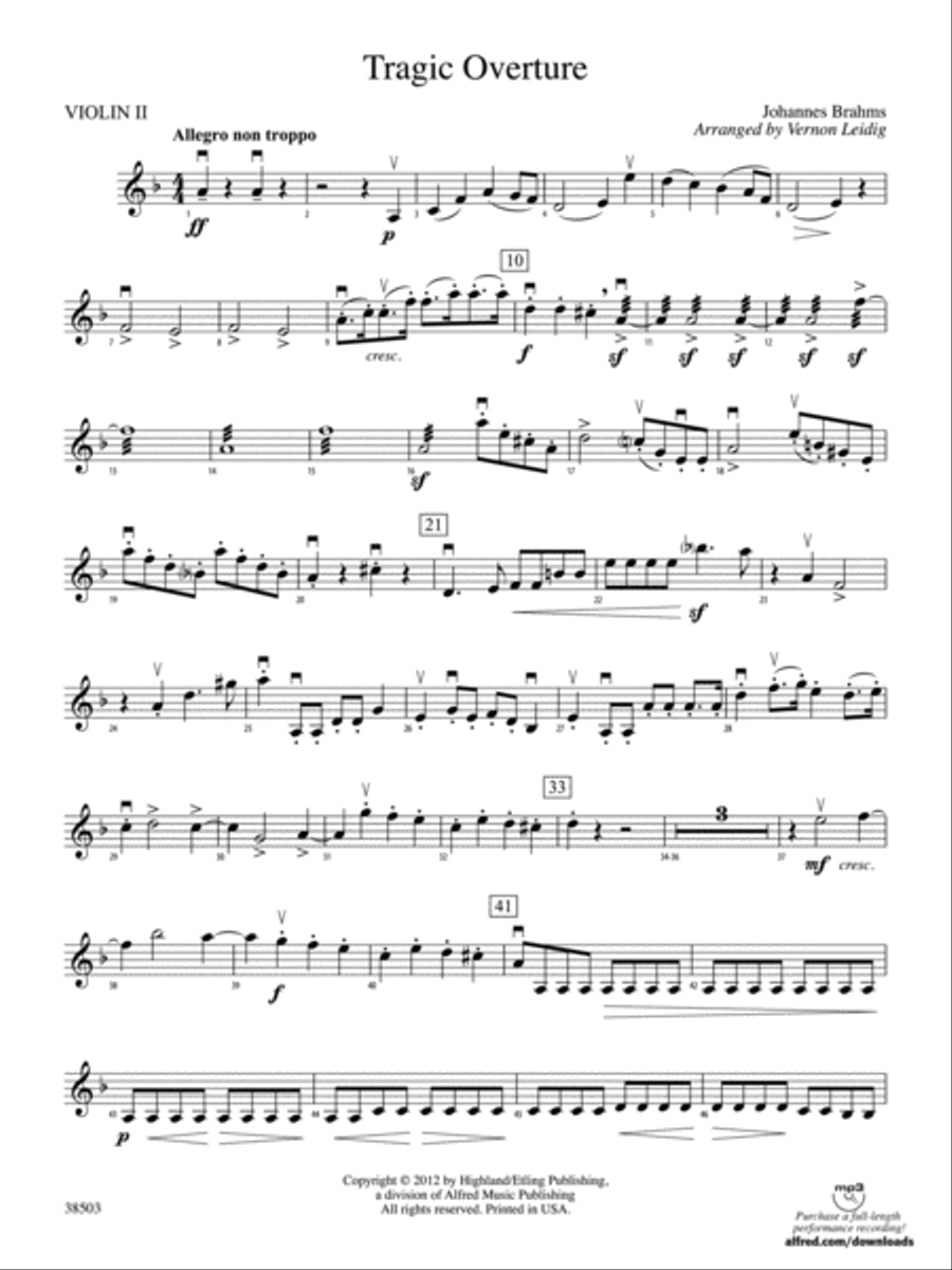 Tragic Overture: 2nd Violin Full Orchestra scores gallery preview page 1