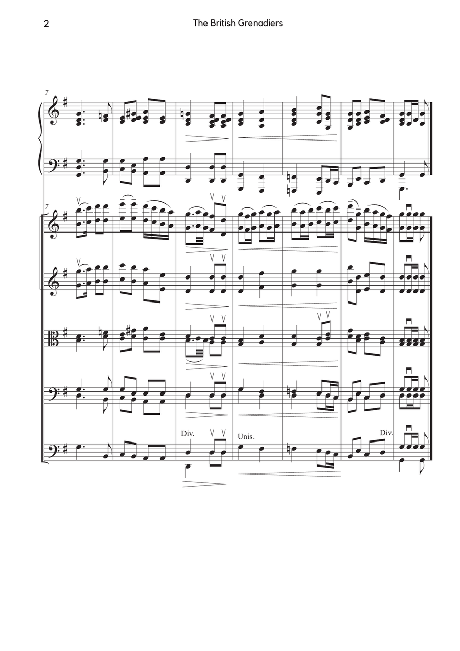 The British Grenadiers - Traditional march arranged for string orchestra with optional piano Chamber Orchestra scores gallery preview page 2