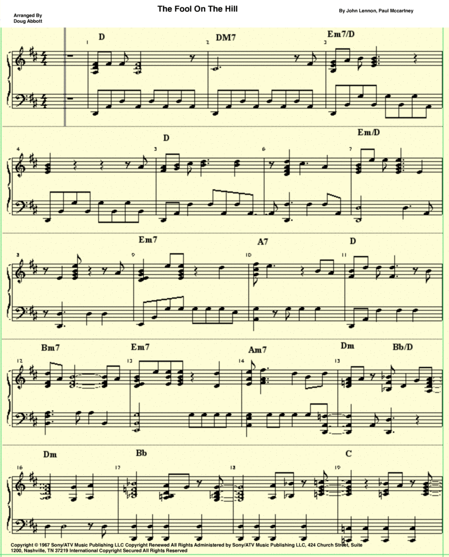 The Fool On The Hill Piano, Vocal, Guitar scores gallery preview page 1