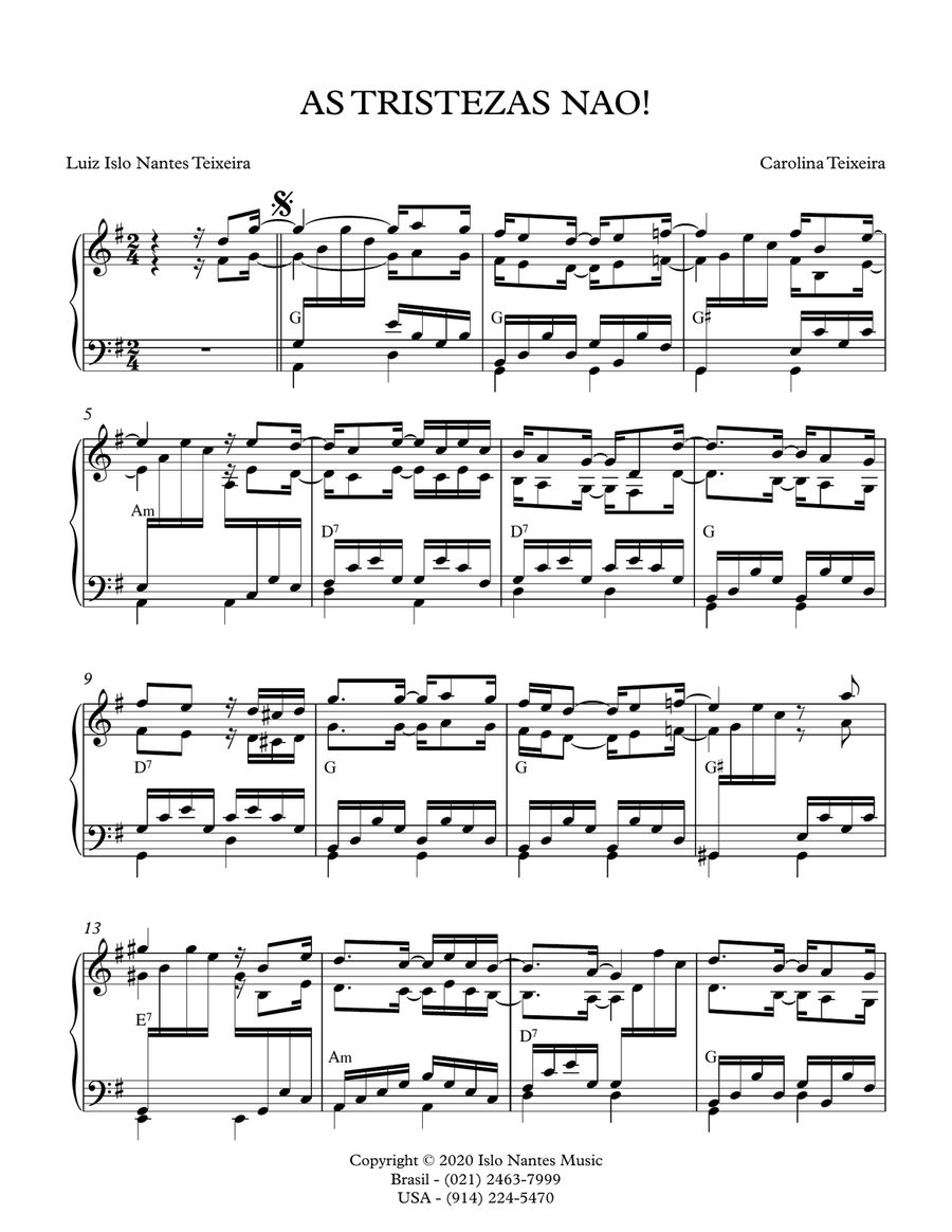 AS TRISTEZAS NAO Piano Solo scores gallery preview page 1