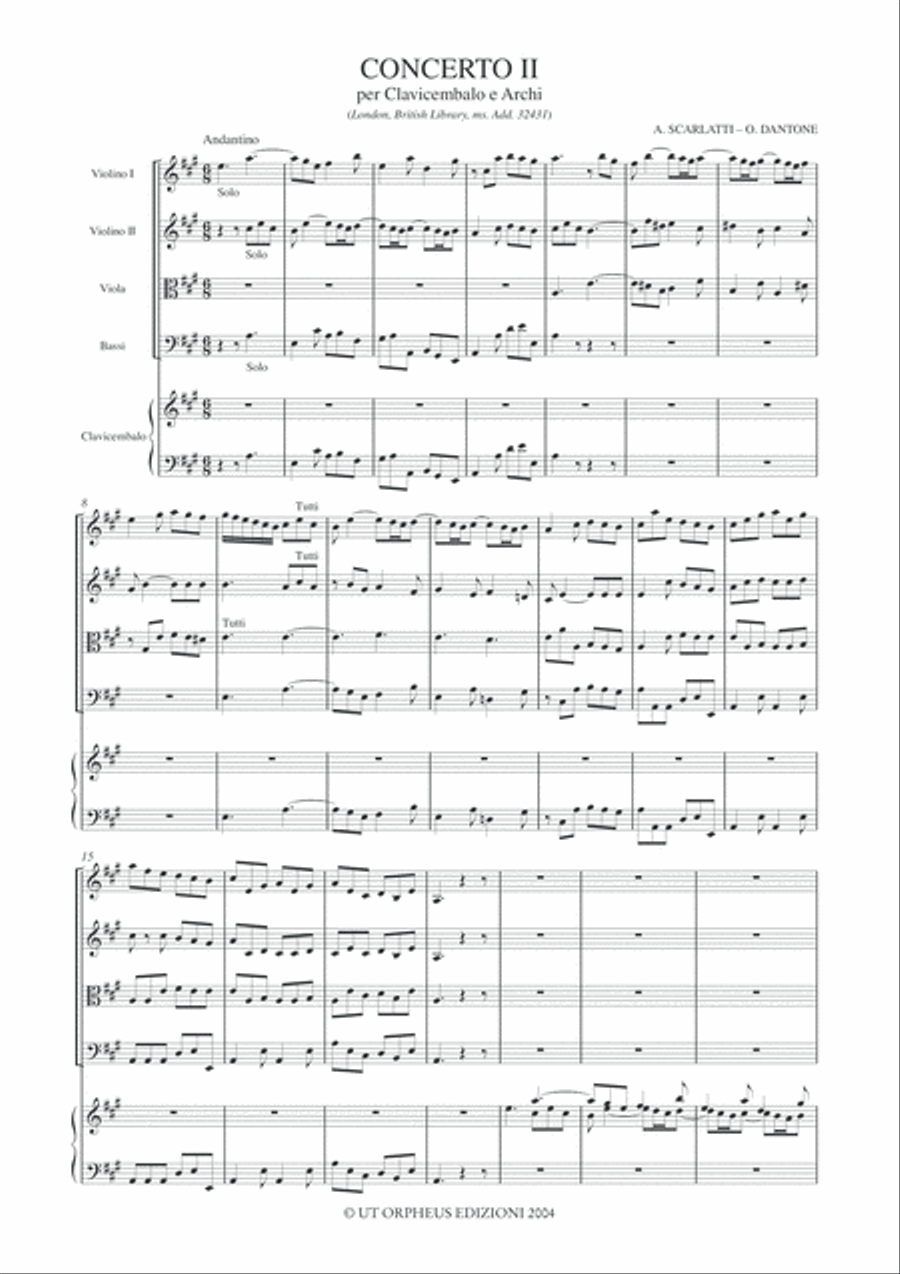 Concerto II (London, British Library, ms. Add. 32431) for Harpsichord and Strings Orchestra scores gallery preview page 2