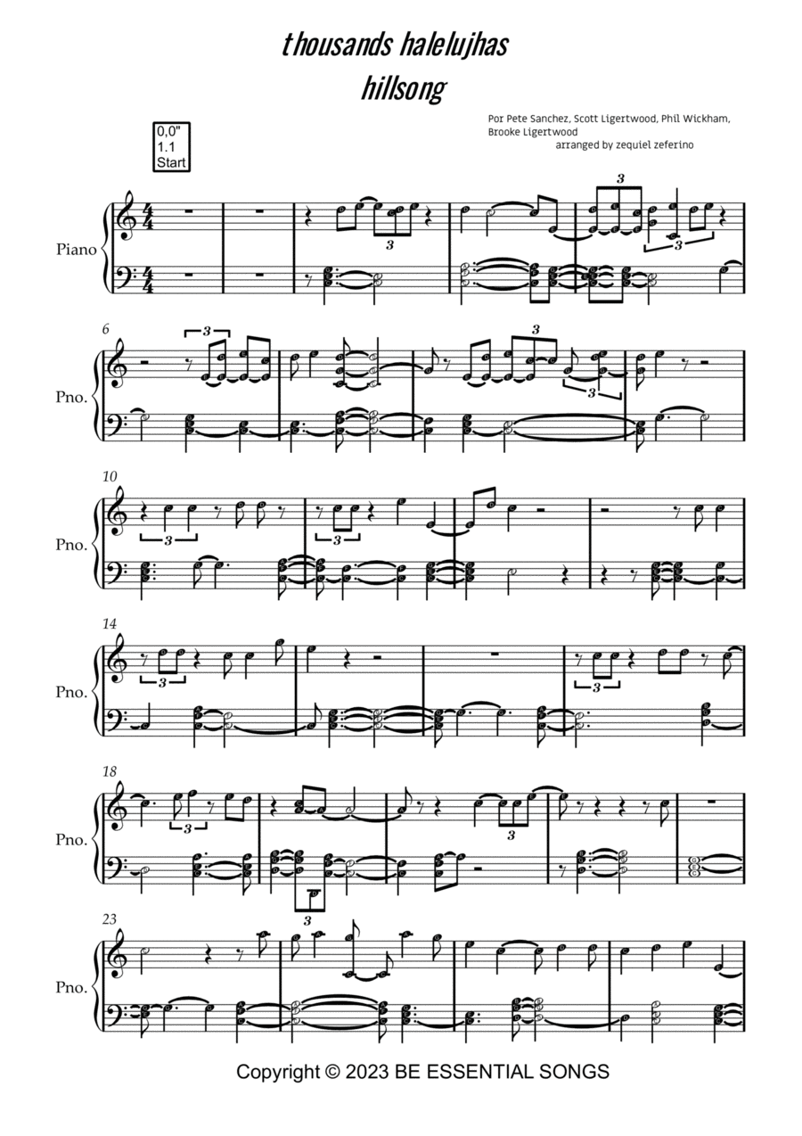 A Thousand Hallelujahs / I (we) Exalt Thee Easy Piano scores gallery preview page 1