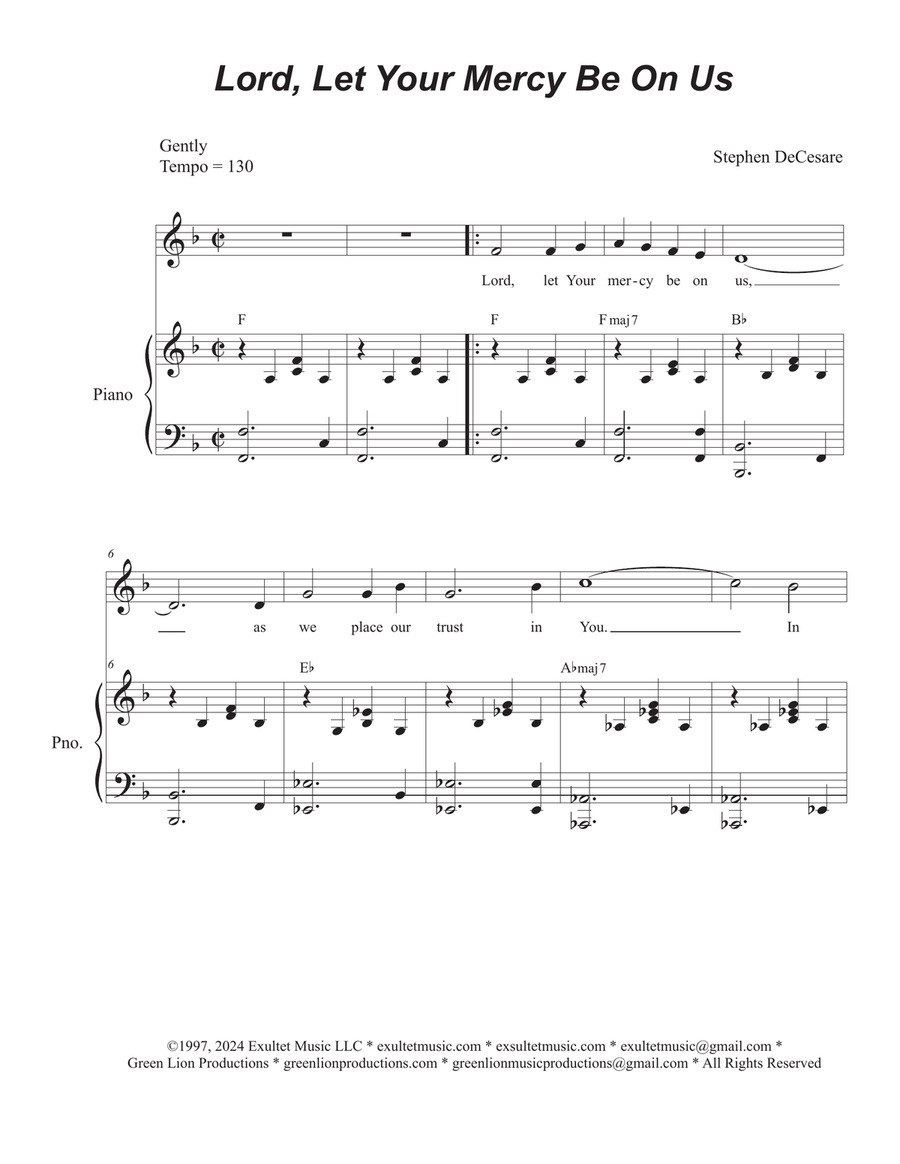 Lord, Let Your Mercy Be On Us (Vocal solo) Piano, Vocal scores gallery preview page 1