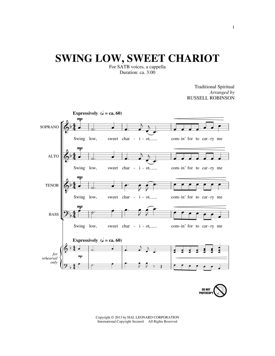 Swing Low, Sweet Chariot 4-Part scores gallery preview page 1