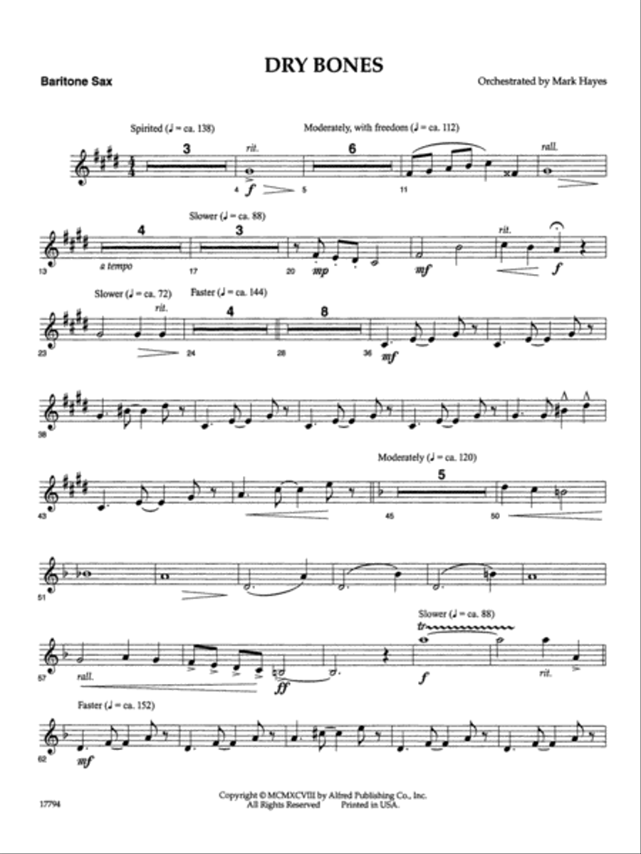 Dry Bones: E-flat Baritone Saxophone Baritone Saxophone scores gallery preview page 1