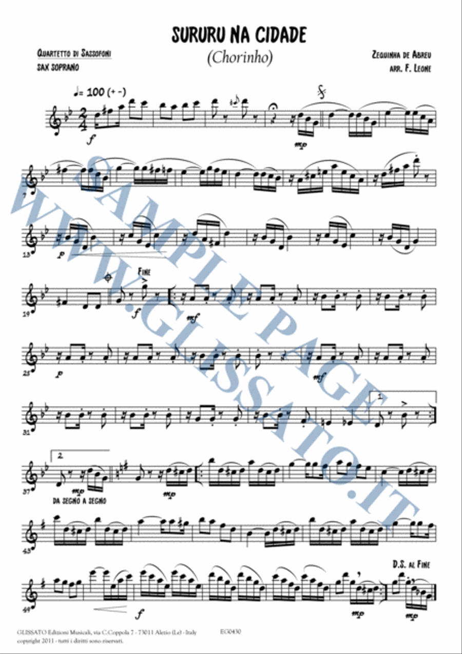 Saxophone Quartet sheet music: Sururu na Cidade (score & parts) image number null