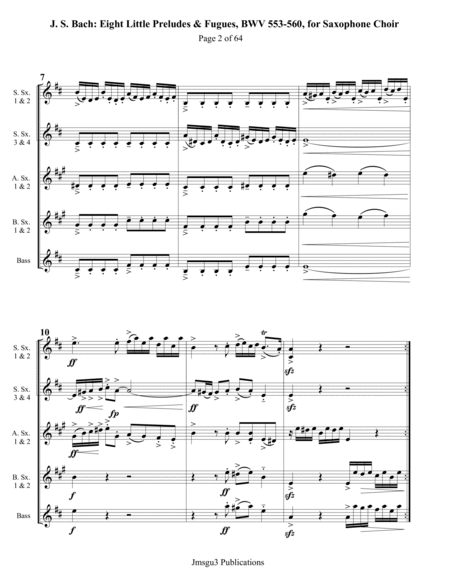 Bach: Eight Little Preludes & Fugues, BWV 553-560, for Saxophone Choir - Score Only image number null