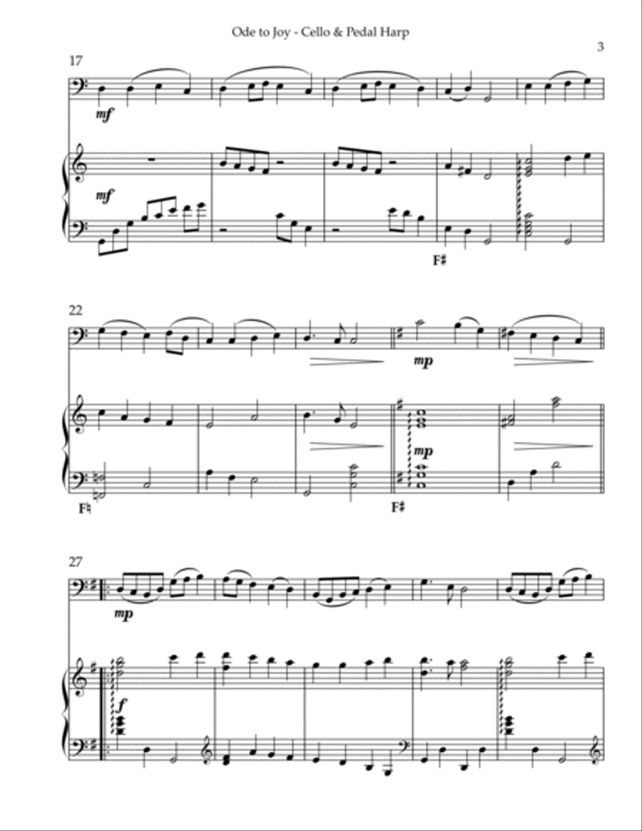 Ode to Joy, Duet for Cello & Pedal Harp String Duet scores gallery preview page 3