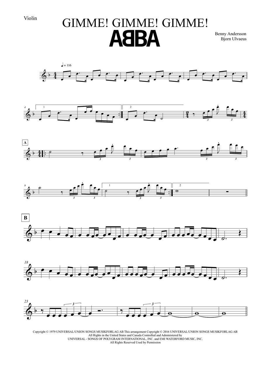 Gimme! Gimme! Gimme! (a Man After Midnight) Violin Solo scores gallery preview page 1