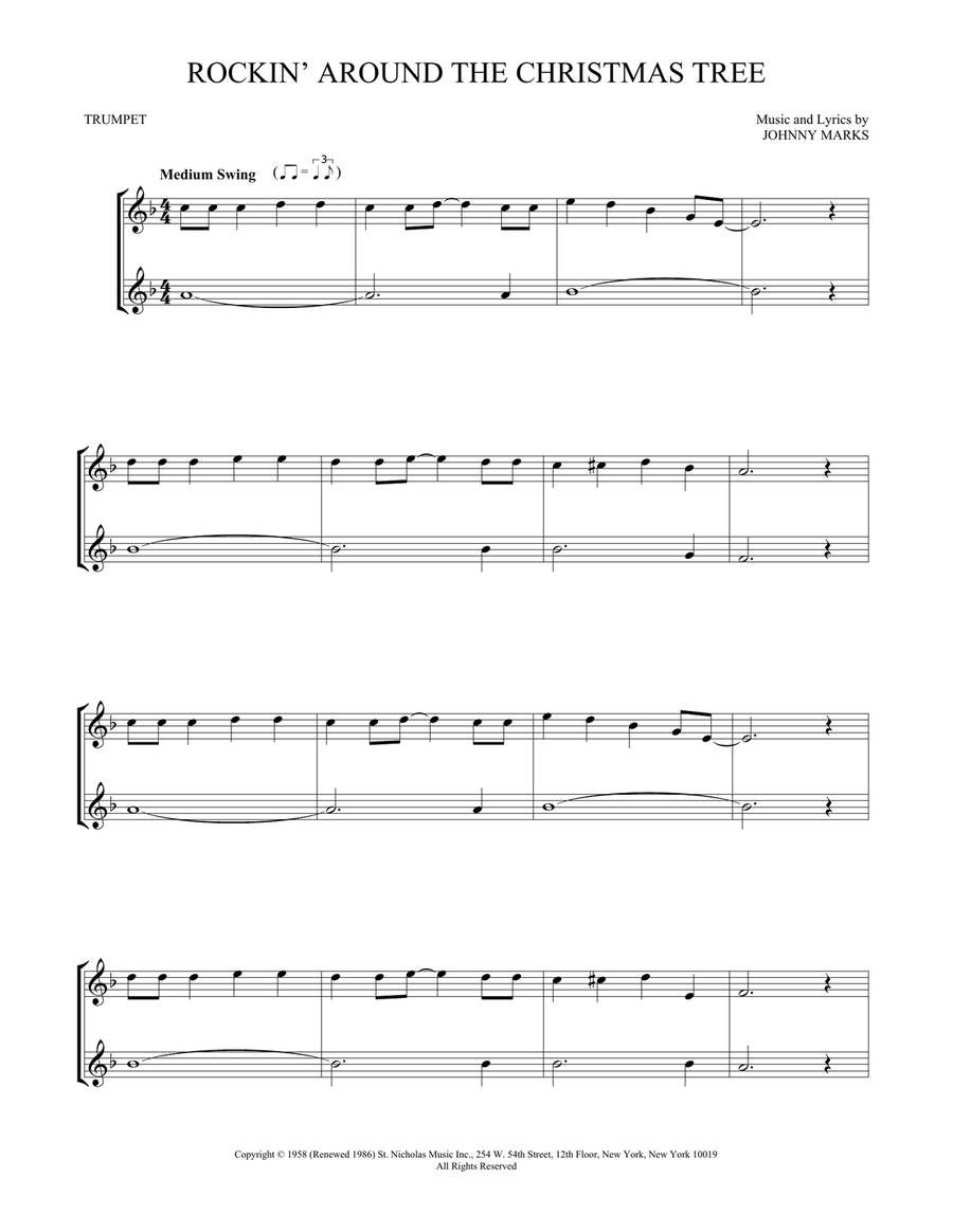 Rockin' Around The Christmas Tree Trumpet Duet scores gallery preview page 1