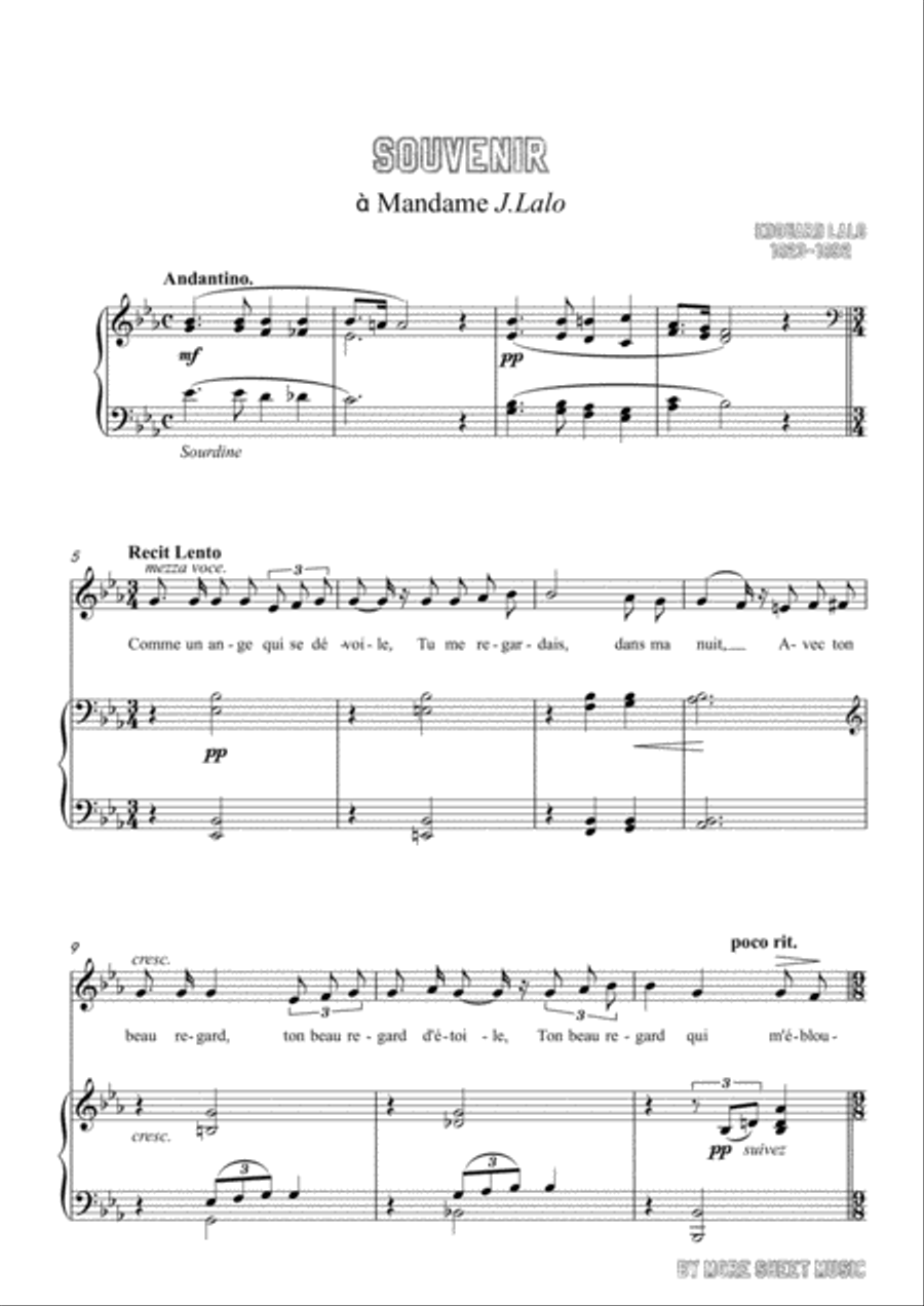 Lalo-Souvenir in E flat Major,for Voice and Piano image number null