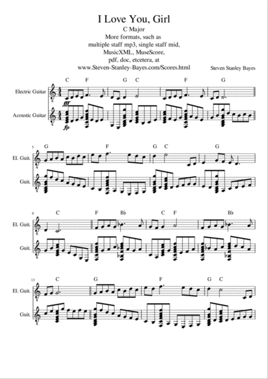 I Love You, Girl I Love You, Girl Guitar Solo scores gallery preview page 1