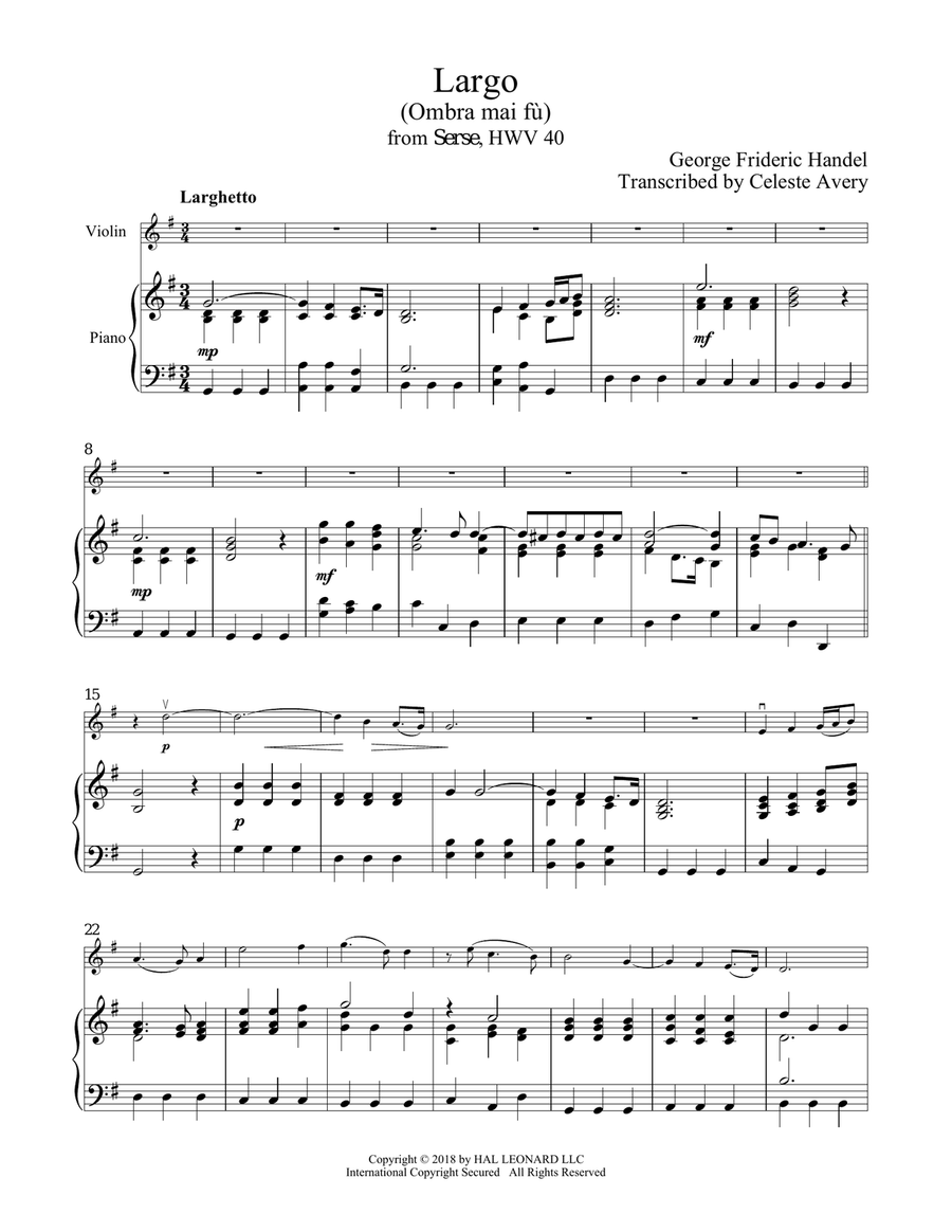 Ombra Mai Fu Violin Solo scores gallery preview page 1