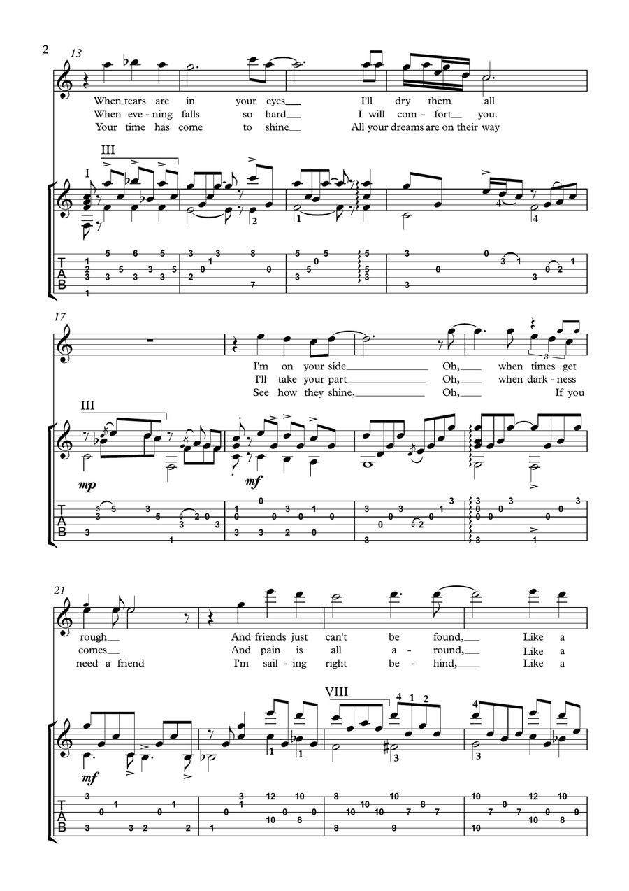Bridge Over Troubled Water Acoustic Guitar scores gallery preview page 2