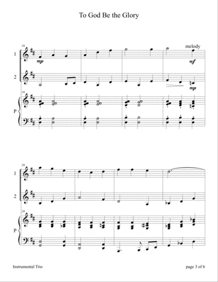 To God Be the Glory (Easy Violin Duet with Piano Accompaniment) String Duet scores gallery preview page 6
