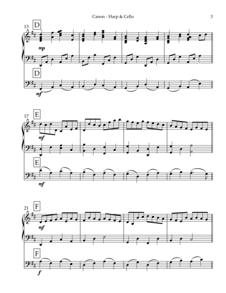 Canon, Duet for Cello & Harp by Johann Pachelbel String Duet - Digital Sheet Music
