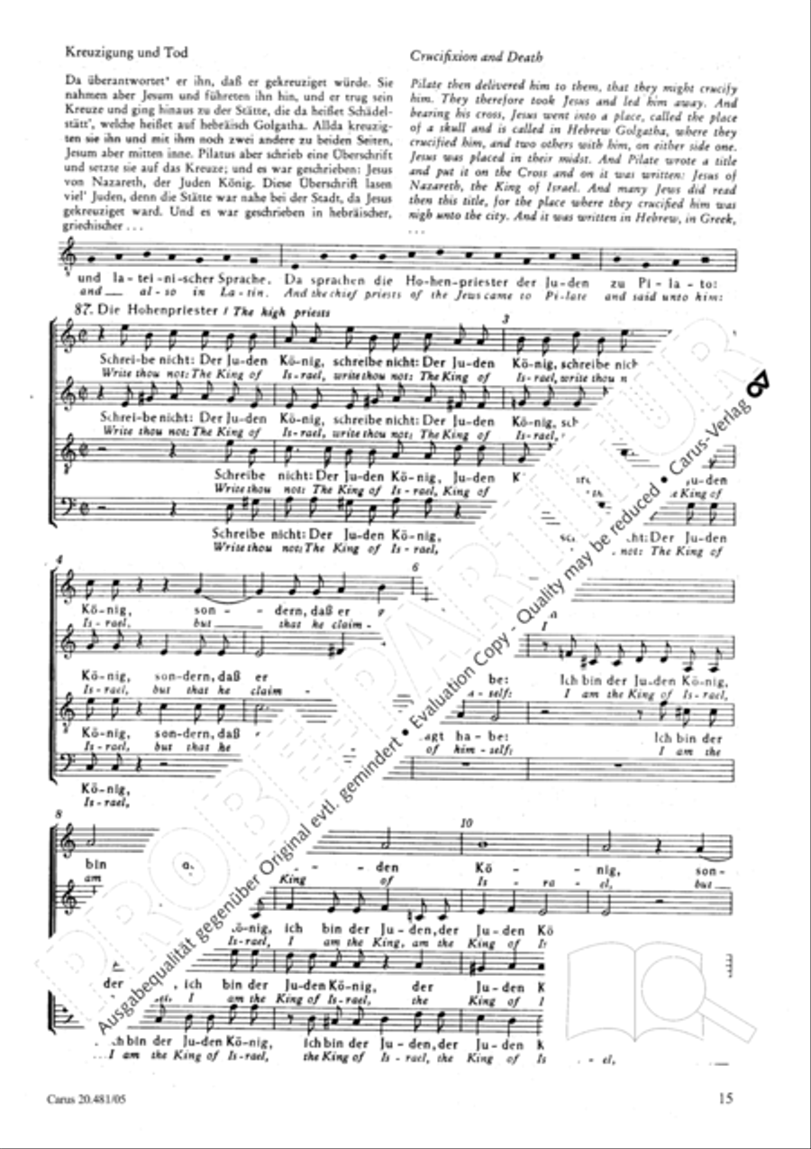 St. John Passion / The Passion of our Lord and Saviour Jesus Christ 4-Part scores gallery preview page 16