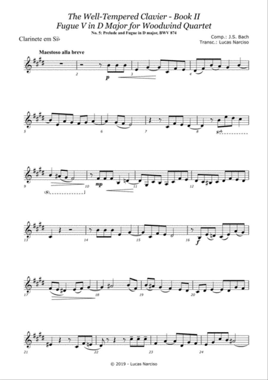 Fugue V - J.S. Bach - The Well-Tempered Clavier Book II - BWV 874 Woodwind Quartet scores gallery preview page 6