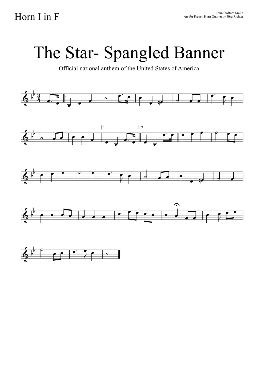 The Star- Spangled Banner for French Horn Quartet Brass Quartet scores gallery preview page 3