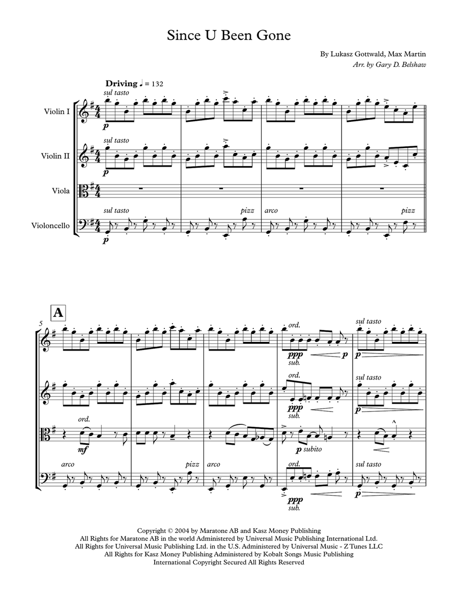 Since U Been Gone String Quartet scores gallery preview page 3