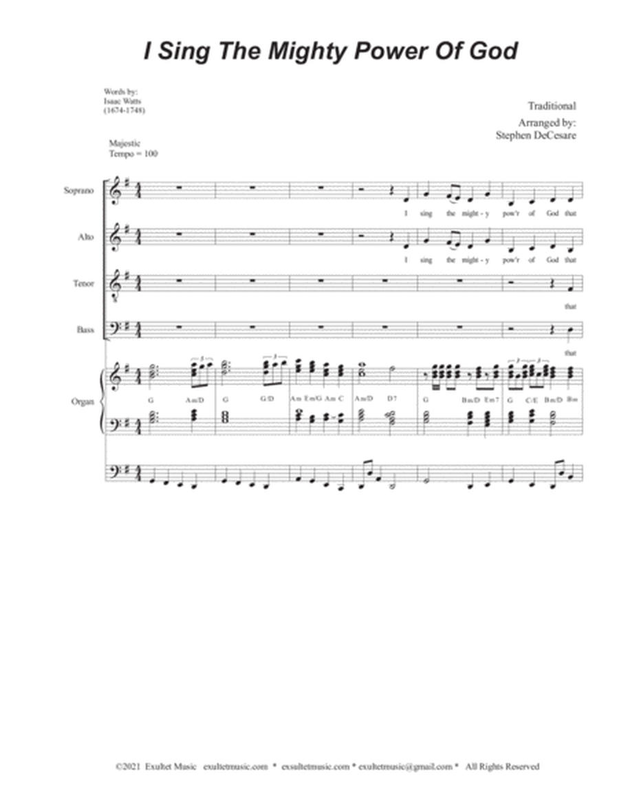 I Sing The Mighty Power Of God (Vocal Quartet (SATB) - Organ accompaniment) image number null